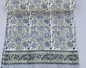 Floral Kantha Quilt Block Print Quilt Cotton Bedcover - Lightweight Throw Block Print Bedding
