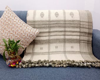 Premium Indian Wool Throw Blanket - Handwoven Brown Decorative Sofa Throw, Cottage Living Room Décor, Boho Winter Quilts, Housewarming Gifts