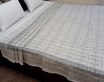 Kantha Bedcover Bedding Quilt Hand Block Floral Design Handblock Floral Print Kantha Throw Quilt Light Weight Block Print Quilted