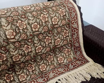 Handblock Print Cotton Throw Blanket with Tassels Boho Bedding Throw Woven Throw Blanket