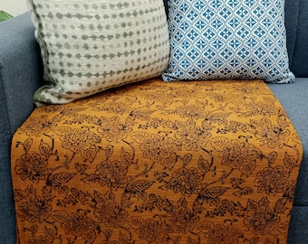 Luxury Valentine's Day Gift, Handmade Sofa Throw Block Print Cotton Blanket with Tassels, Hand Loomed Lightweight Woven Decorative Throw
