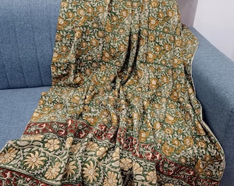 Hand Block Print Cotton Throw Blanket, Boho Tassels pillows and throw blankets