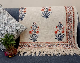 Premium Sofa Handmade Throw Hand block Print Throw Soft Boho Cotton Blanket Sofa Room Décor Tassels Hand Loomed Lightweight Decorative throw