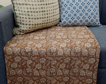 Luxury Handmade Sofa Throw, Block Print Cotton Throw Blanket Decor Tassels Hand Loomed Lightweight Woven Decorative Throw Housewarming Gift