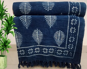 Premium Handmade Sofa Throw Hand block Print Soft Boho Cotton Throw Blanket Sofa Room Décor Tassels Hand Loomed Lightweight Decorative throw