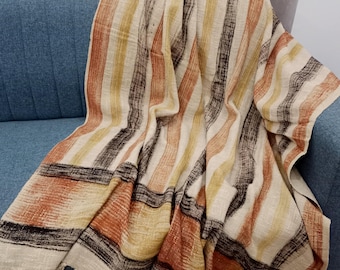 Hand Block Print Cotton Throw Blanket, Boho Tassels pillows and throw blankets