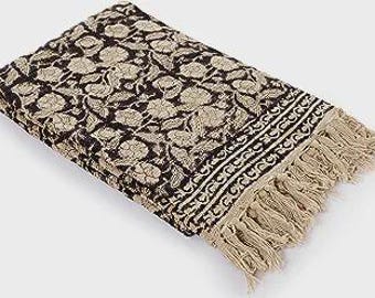 Vintage throw blanket Handblock Print Cotton Throw Blanket with Tassels