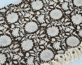 Premium Handmade Sofa Throw, Handblock Print Cotton Blanket, Lightweight Decorative Throw with Tassels, Hand Loomed for Sofa & Room Décor