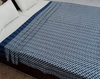 Kantha Bedcover Bedding Quilt Hand Block Floral Design Handblock Floral Print Kantha Throw Quilt Light Weight Block Print Quilted