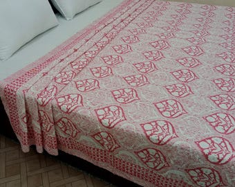 Handmade Kantha Bedcover Bedding Quilt Hand Block Floral Design Handblock Floral Print Kantha Throw Quilt Light Weight Block print quilt