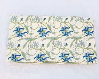 Kantha Quilt Indian Handmade Quilted Bedding Bedspread light weight quilt handstitched quilt block print cotton quilt neutral quilt blanket