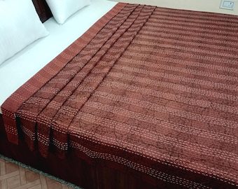 Kantha Bedcover Bedding Quilt Hand Block Floral Design Handblock Floral Print Kantha Throw Quilt Light Weight Block Print Quilted