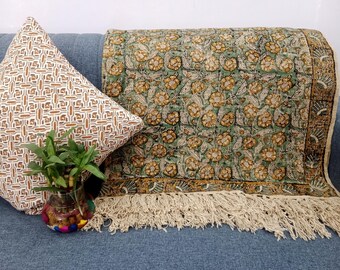 Sofa Throw Handmade Throw Handblock Print Throw Cotton Throw Blanket Sofa Room Décor Tassels Hand Loomed Lightweight Decorative throw