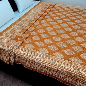 Yellow Kantha Bedcover Bedding Quilt Hand Block Floral Design Handblock Floral Print Kantha Throw Quilt Light Weight Block print quilt