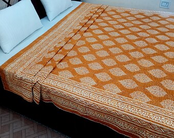 Yellow Kantha Bedcover Bedding Quilt Hand Block Floral Design Handblock Floral Print Kantha Throw Quilt Light Weight Block print quilt