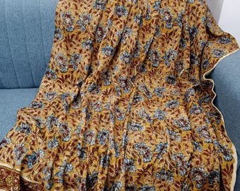 Hand Block Print Cotton Throw Blanket, Boho Tassels pillows and throw beach style indor couch throw blanket
