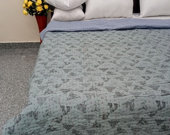 Organic cotton Solid Quilt Indian Kantha Quilt Bedding Kantha Queen Quilt Winter Blanket Bedding Bedspread Organic cotton