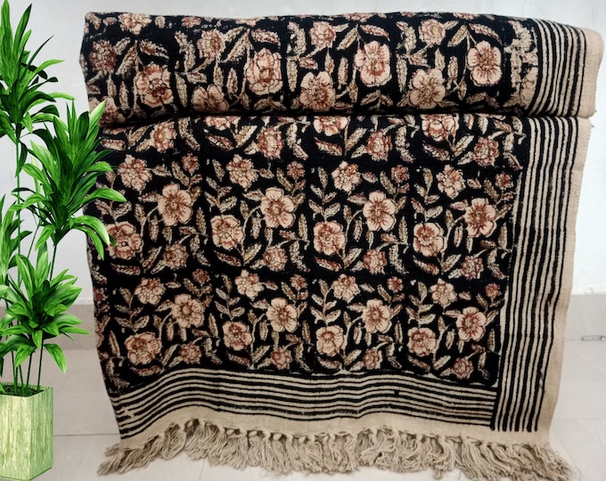 Featured listing image: Premium Sofa Room Décor Throw Hand block Print Cotton Boho Blanket Tassels Hand Loomed Lightweight Decorative Throw, Eco Friendly Blankets