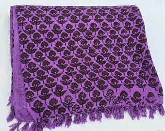 Purple Throw Blanket Handmade Tassels Sofa Throw Hand Block Print Cotton Blanket Room Décor Hand Loomed Boho Bedding throw