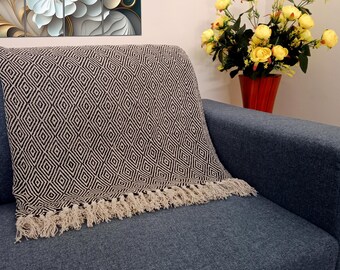 Premium Sofa throw Cozy Lightweight Knit Woven Cotton Decorative Couch, Bed Sofa Travel All Seasons Throw Soft Cotton Blanket, Home Decor