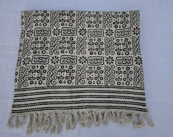 Black Floral Throw Blanket Handmade Tassels Sofa Throw Hand Block Print Cotton Blanket Room Décor Hand Loomed Boho Bedding throw