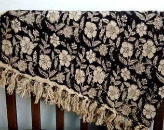Premium Handmade Sofa Throw, Handblock Print Cotton Blanket, Lightweight Decorative Throw with Tassels, Hand Loomed for Sofa & Room Décor