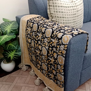 Luxury Block Print Soft Cotton Throw Blanket | Hand Loomed Lightweight Woven Decorative Throw for Sofa Room Decor | Valentine’s Day Gifts