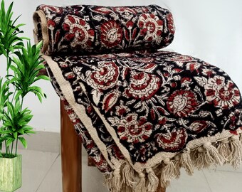 Sofa Throw Handmade Throw Handblock Print Throw Cotton Throw Blanket Sofa Room Décor Tassels Hand Loomed Lightweight Decorative throw