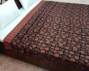 Kantha Bedcover Bedding Quilt Hand Block Floral Design Handblock Floral Print Kantha Throw Quilt Light Weight Block Print Quilted