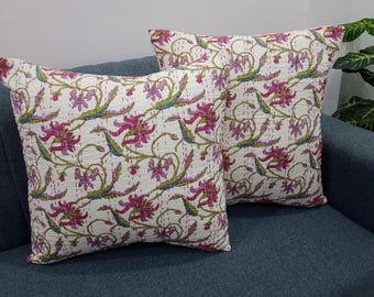 Decorative Cushion Covers Customize Size Pillows Shames Pillows Hand block Print Handmade Kantha Work Hand stitched Pillow 1 Pieces