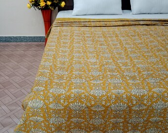 Handmade Kantha Bedcover Bedding Quilt Hand Block Floral Design Handblock Floral Print Kantha Throw Quilt Light Weight Block print quilt