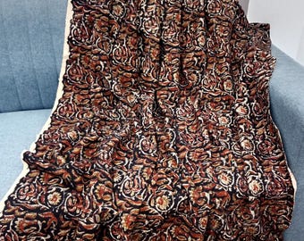 Hand Block Print Cotton Throw Blanket, Boho Tassels pillows and throw blankets