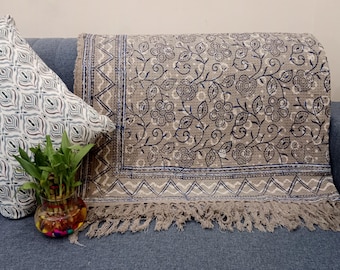 Premium Sofa Handmade Throw Hand block Print Throw Soft Boho Cotton Blanket Sofa Room Décor Tassels Hand Loomed Lightweight Decorative throw