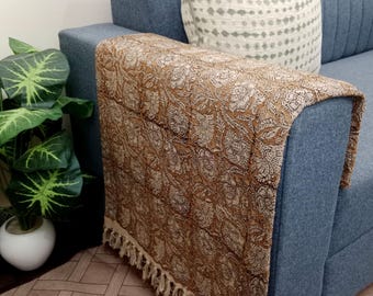 Handmade Sofa Throw block print Throw Cotton Throw Blanket Sofa Room Decor Tassels Hand Loomed Lightweight Woven Decorative Throw
