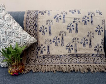 Premium Sofa Handmade Throw Hand block Print Throw Soft Boho Cotton Blanket Sofa Room Décor Tassels Hand Loomed Lightweight Decorative throw