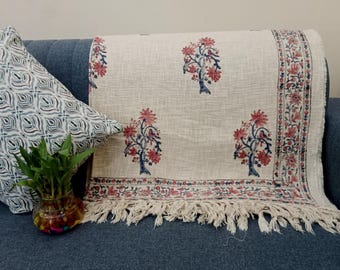 Premium Sofa Handmade Throw Hand block Print Throw Soft Boho Cotton Blanket Sofa Room Décor Tassels Hand Loomed Lightweight Decorative throw