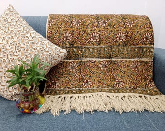 Sofa Throw Handmade Throw Handblock Print Throw Cotton Throw Blanket Sofa Room Décor Tassels Hand Loomed Lightweight Decorative throw