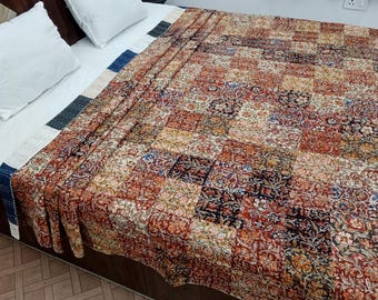 Kantha Bedcover Bedding Quilt Hand Block Floral Design Handblock Floral Print Kantha Throw Quilt Light Weight Block Print Quilted