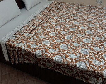 Kantha Bedcover Bedding Quilt Hand Block Floral Design Handblock Floral Print Kantha Throw Quilt Light Weight Block Print Quilted