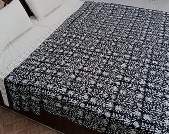 Kantha Bedcover Bedding Quilt Hand Block Floral Design Handblock Floral Print Kantha Throw Quilt Light Weight Block Print Quilted