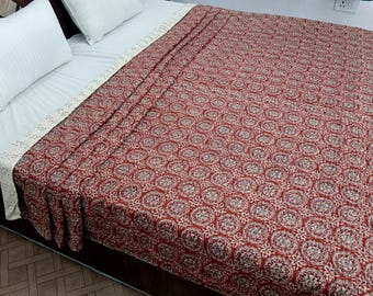 Kantha Bedcover Bedding Quilt Hand Block Floral Design Handblock Floral Print Kantha Throw Quilt Light Weight Block Print Quilted