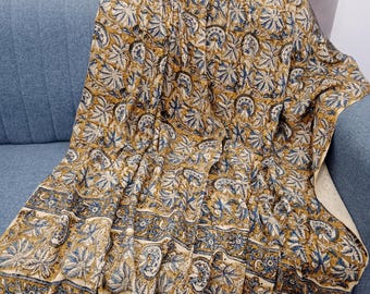 Hand Block Print Cotton Throw Blanket, Boho Tassels pillows and throw beach style indor couch throw blanket