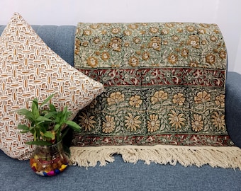 Sofa Throw Handmade Throw Handblock Print Throw Cotton Throw Blanket Sofa Room Décor Tassels Hand Loomed Lightweight Decorative throw
