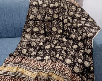 Hand Block Print Cotton Throw Blanket, Boho Tassels pillows and throw blankets