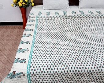 Premium Handmade Kantha Bedcover Boho Bedding Quilt Hand Block Floral Design Kantha Throw Quilt Light Weight Block Print Gift Of Home Decor