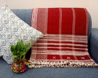 Premium Indian Wool Throw Blanket - Brown Woven Wool, Handmade Handwoven Decorative Throw, Designer Sofa Throw for Cottage Living Room Décor