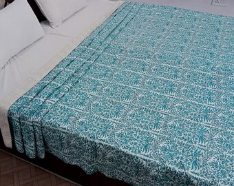 Kantha Bedcover Bedding Quilt Hand Block Floral Design Handblock Floral Print Kantha Throw Quilt Light Weight Block Print Quilted