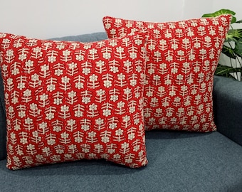 Decorative Cushion Covers Customize Size Pillows Shames Pillows Hand block Print Handmade Kantha Work Hand stitched Pillow 1 Pieces