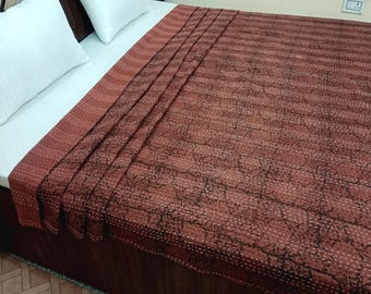 Kantha Bedcover Bedding Quilt Hand Block Floral Design Handblock Floral Print Kantha Throw Quilt Light Weight Block Print Quilted