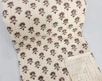 Floral Kantha Bedcover Bedding Quilt Hand Block Floral Design Handblock Floral Print Kantha Throw Quilt Light Weight Block Print Quilted